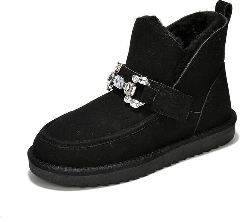 Cape Robbin Prumery Mini Chunky Boots for Women with Gem-Adorned Buckles - Cozy Boots with Memory Foam Insole - Faux Fur Lined Suede Booties - Ladies Winter Boots in Saudi Arabia