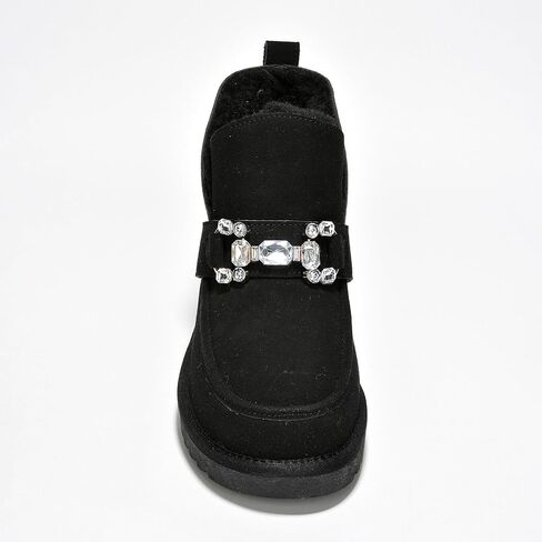 Cape Robbin Prumery Mini Chunky Boots for Women with Gem-Adorned Buckles - Cozy Boots with Memory Foam Insole - Faux Fur Lined Suede Booties - Ladies Winter Boots in Saudi Arabia