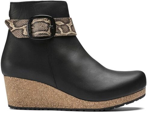 Birkenstock ELLI Women's Big Buckle, Leather, Zip Up Ankle Boots, Black Snake, Narrow Fit in Kuwait