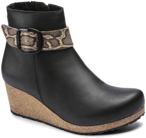 Birkenstock ELLI Women's Big Buckle, Leather, Zip Up Ankle Boots, Black Snake, Narrow Fit in Kuwait