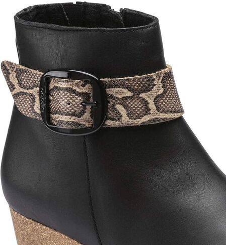 Birkenstock ELLI Women's Big Buckle, Leather, Zip Up Ankle Boots, Black Snake, Narrow Fit in Kuwait