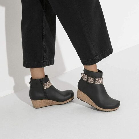 Birkenstock ELLI Women's Big Buckle, Leather, Zip Up Ankle Boots, Black Snake, Narrow Fit in Kuwait
