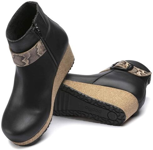 Birkenstock ELLI Women's Big Buckle, Leather, Zip Up Ankle Boots, Black Snake, Narrow Fit in Kuwait