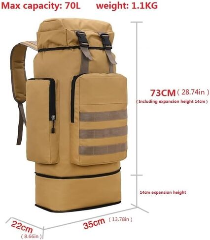 حقائب التسلق Aeseark - 70L حقيبة ظهر للمشي لمسافات طويلة مقاومة للماء للتخييم العسكري وحقيبة السفر Daypack (أسود-70L) in Kuwait