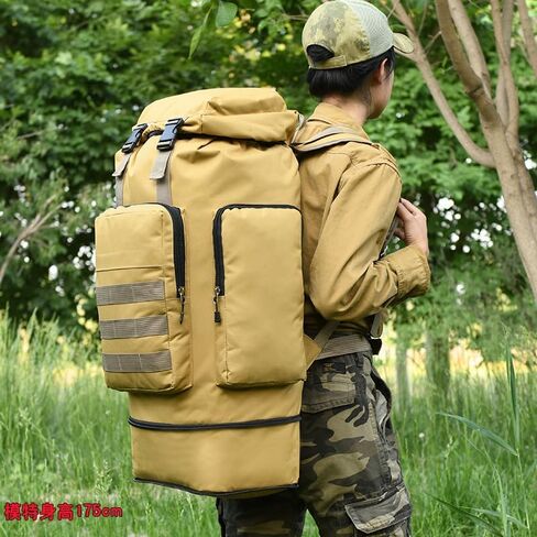 حقائب التسلق Aeseark - 70L حقيبة ظهر للمشي لمسافات طويلة مقاومة للماء للتخييم العسكري وحقيبة السفر Daypack (أسود-70L) in Kuwait