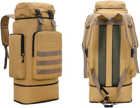 حقائب التسلق Aeseark - 70L حقيبة ظهر للمشي لمسافات طويلة مقاومة للماء للتخييم العسكري وحقيبة السفر Daypack (أسود-70L) in Kuwait