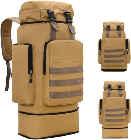 حقائب التسلق Aeseark - 70L حقيبة ظهر للمشي لمسافات طويلة مقاومة للماء للتخييم العسكري وحقيبة السفر Daypack (أسود-70L) in Kuwait