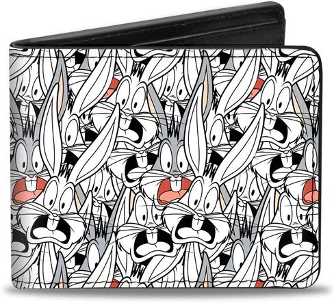 Buckle-Down Men's PU Bifold Wallet-Bugs Bunny Expressions Stacked White/Black/Gray, Multicolor, 4.0" x 3.5" in Saudi Arabia