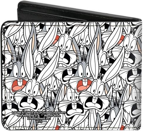 Buckle-Down Men's PU Bifold Wallet-Bugs Bunny Expressions Stacked White/Black/Gray, Multicolor, 4.0" x 3.5" in Saudi Arabia