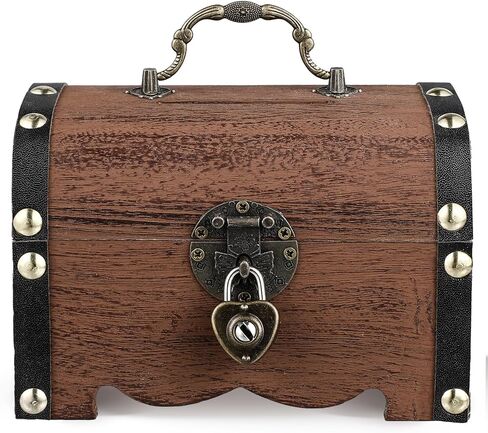 Garneck Vintage Treasure Storage Box, Pirate Treasure Chest Vintage Handmade Decorative Wooden Box Piggy Bank Organizer Saving Box Case with Lock for Home Decoration in Saudi Arabia