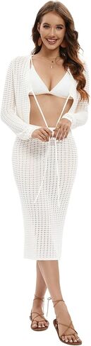 Women's 2 Piece Crochet Swimsuit Cover Up Hollow Out Crop Knitted Tank Top and Skirt Set Beachwear in Saudi Arabia