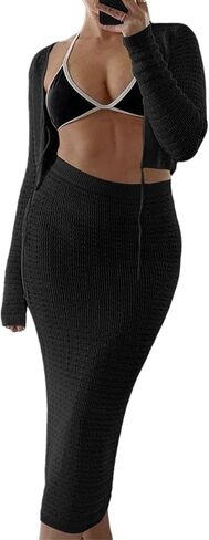 طقم ملابس سباحة نسائية مكونة من قطعتين من الكروشيه مكون من قطعة علوية بدون أكمام محبوكة وتنورة للشاطئ in Kuwait