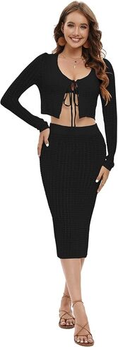 طقم ملابس سباحة نسائية مكونة من قطعتين من الكروشيه مكون من قطعة علوية بدون أكمام محبوكة وتنورة للشاطئ in Kuwait