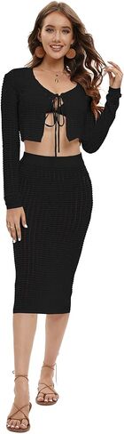 طقم ملابس سباحة نسائية مكونة من قطعتين من الكروشيه مكون من قطعة علوية بدون أكمام محبوكة وتنورة للشاطئ in Kuwait