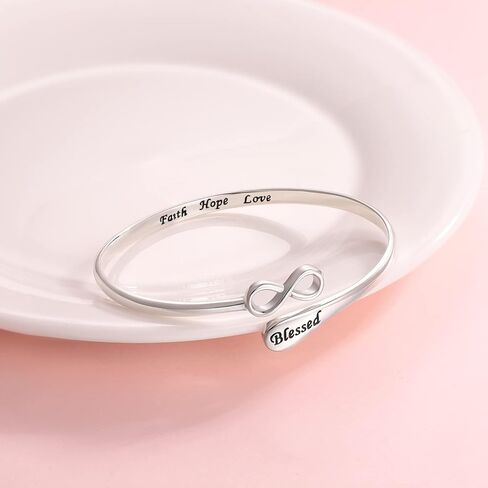 925-الفضة الاسترليني الصليب المبارك الإسورة سوار - الإيمان المسيحي الأمل الحب تشجيع المجوهرات إنفينيتي أساور ملهمة للنساء أخت صديقة هدية in Kuwait