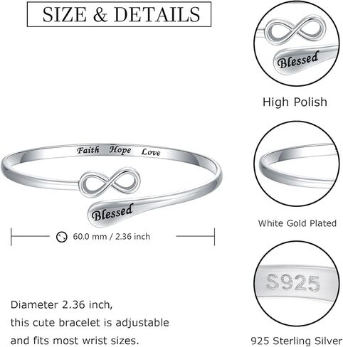 925-الفضة الاسترليني الصليب المبارك الإسورة سوار - الإيمان المسيحي الأمل الحب تشجيع المجوهرات إنفينيتي أساور ملهمة للنساء أخت صديقة هدية in Kuwait