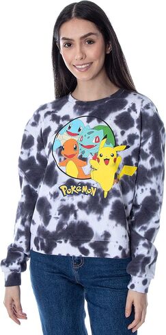 Pokémon Women's Pikachu Bulbasaur Charmander Squirtle Cropped Tie-Dye Shirt Long Sleeve Pullover Top in Saudi Arabia