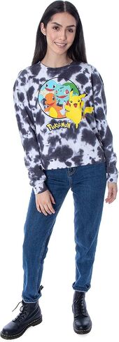 Pokémon Women's Pikachu Bulbasaur Charmander Squirtle Cropped Tie-Dye Shirt Long Sleeve Pullover Top in Saudi Arabia