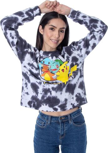 Pokémon Women's Pikachu Bulbasaur Charmander Squirtle Cropped Tie-Dye Shirt Long Sleeve Pullover Top in Saudi Arabia