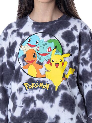 Pokémon Women's Pikachu Bulbasaur Charmander Squirtle Cropped Tie-Dye Shirt Long Sleeve Pullover Top in Saudi Arabia
