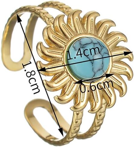 Turquoise Sun Ring for Women Girls Stainless Steel Rings 18K Gold Plated Open Statement Ring Layered Wrap Finger Bands Adjustable in Saudi Arabia