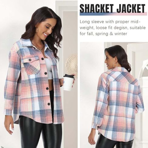 RISSCAN Womens Plaid Shacket Jacket Casual Button Down Shirts Long Sleeve fall fashion clothes in Saudi Arabia