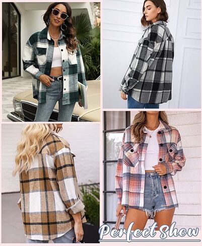 RISSCAN Womens Plaid Shacket Jacket Casual Button Down Shirts Long Sleeve fall fashion clothes in Saudi Arabia