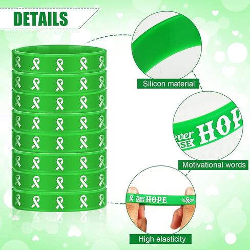 Sosation 144 Pcs Mental Health Awareness Bracelet Gifts Green Mental Faith Courage Hope Silicone Motivational Bracelets for Men Women in Saudi Arabia