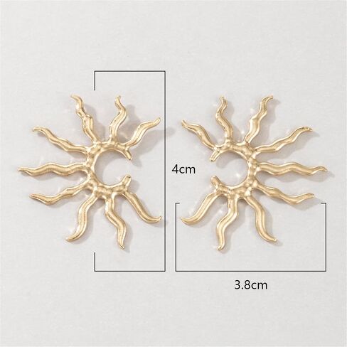 Gold Plated Sun Earrings for Women Girls Punk Vintage Statement Sunburst Hollow Circle Round Geometric Sunflower Large Planet Stud Earrings for Birthday Christmas Party Fashion Jewelry Gifts in Saudi Arabia
