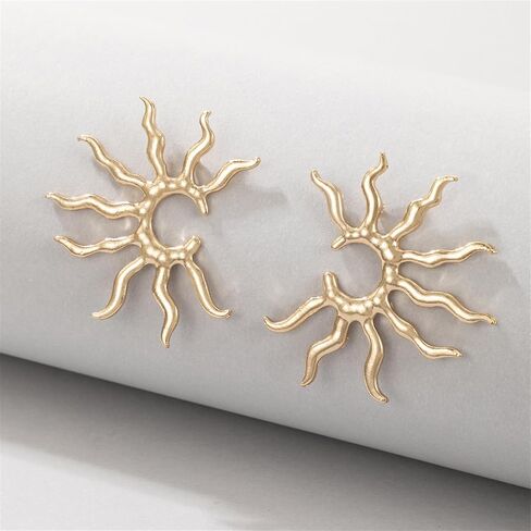 Gold Plated Sun Earrings for Women Girls Punk Vintage Statement Sunburst Hollow Circle Round Geometric Sunflower Large Planet Stud Earrings for Birthday Christmas Party Fashion Jewelry Gifts in Saudi Arabia