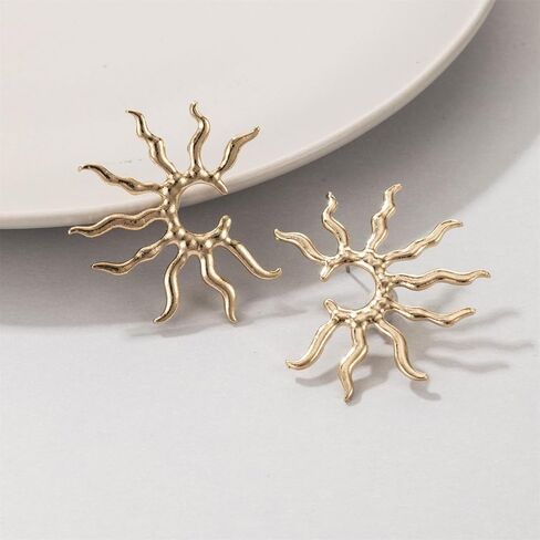 Gold Plated Sun Earrings for Women Girls Punk Vintage Statement Sunburst Hollow Circle Round Geometric Sunflower Large Planet Stud Earrings for Birthday Christmas Party Fashion Jewelry Gifts in Saudi Arabia