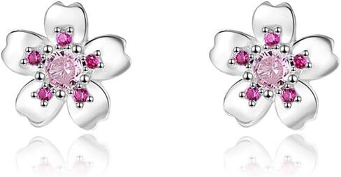 زهر الكرز أقراط للنساء الفتيات S999 الفضة الاسترليني الأبيض الذهب الوردي تشيكوسلوفاكيا كريستال لطيف لذيذ زهرة ساكورا ترصيع القرط هيبوالرجينيك عيد ميلاد عيد الحب هدايا المجوهرات in Kuwait