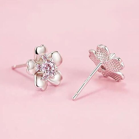 زهر الكرز أقراط للنساء الفتيات S999 الفضة الاسترليني الأبيض الذهب الوردي تشيكوسلوفاكيا كريستال لطيف لذيذ زهرة ساكورا ترصيع القرط هيبوالرجينيك عيد ميلاد عيد الحب هدايا المجوهرات in Kuwait