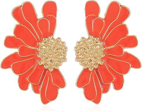Big Vintage Flower Stud Earrings Exaggerated Oversized Daisy Flower Earrings Statement Jewelry for Women and Girls With Gold Bud in Saudi Arabia