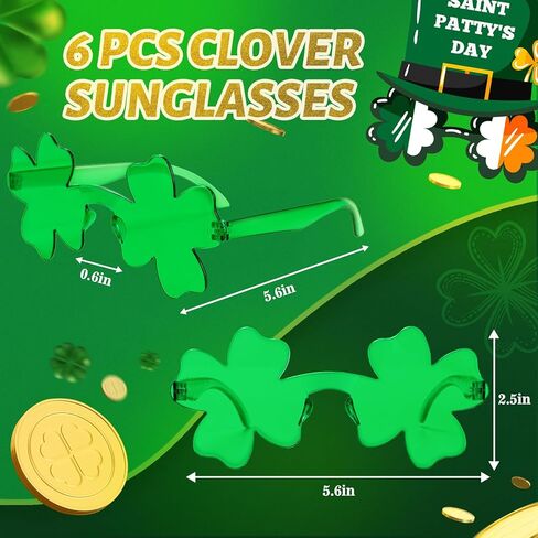 6 قطع من نظارات YAXINRUI الشمسية شامروك نظارات يوم القديس باتريك، نظارات البرسيم الأخضر يوم القديس باتريك نظارات شمسية يوم القديس باتريك إكسسوارات الزي للنساء والرجال هدايا عيد القديس باتريك in Kuwait