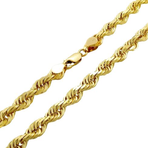 Nuragold 18k Yellow Gold 6mm Solid Rope Chain Diamond Cut Pendant Necklace, Mens Jewelry Lobster Clasp 16" 18" 20" 22" 24" 26" 28" 30" in Saudi Arabia