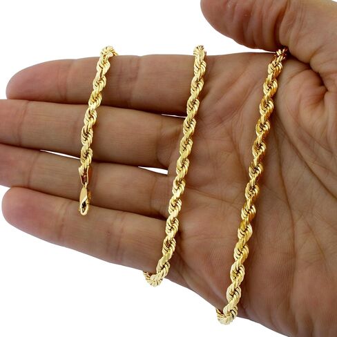 Nuragold 18k Yellow Gold 6mm Solid Rope Chain Diamond Cut Pendant Necklace, Mens Jewelry Lobster Clasp 16" 18" 20" 22" 24" 26" 28" 30" in Saudi Arabia