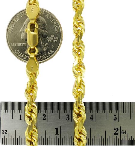 Nuragold 18k Yellow Gold 6mm Solid Rope Chain Diamond Cut Pendant Necklace, Mens Jewelry Lobster Clasp 16" 18" 20" 22" 24" 26" 28" 30" in Saudi Arabia