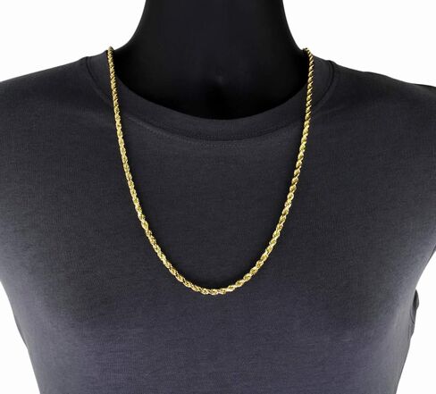 Nuragold 18k Yellow Gold 6mm Solid Rope Chain Diamond Cut Pendant Necklace, Mens Jewelry Lobster Clasp 16" 18" 20" 22" 24" 26" 28" 30" in Saudi Arabia