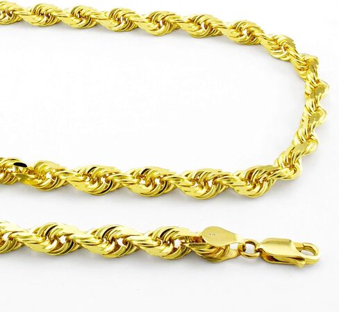 Nuragold 18k Yellow Gold 6mm Solid Rope Chain Diamond Cut Pendant Necklace, Mens Jewelry Lobster Clasp 16" 18" 20" 22" 24" 26" 28" 30" in Saudi Arabia