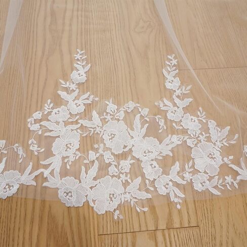 Vintage One Layer Cathedral Wedding Veil Floral Lace Appliqued Soft Tulle Dramatic Bridal Accessory in Saudi Arabia