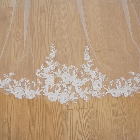 Vintage One Layer Cathedral Wedding Veil Floral Lace Appliqued Soft Tulle Dramatic Bridal Accessory in Saudi Arabia