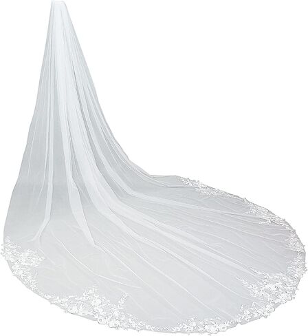 Vintage One Layer Cathedral Wedding Veil Floral Lace Appliqued Soft Tulle Dramatic Bridal Accessory in Saudi Arabia