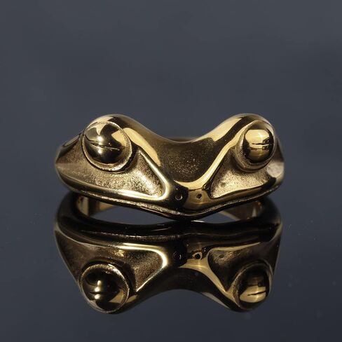 PAMTIER Unisex Stainless Steel Vintage Personalized Cute Lifelike Animal Big Eyes Frog Finger Ring Beneficial Insects in Saudi Arabia