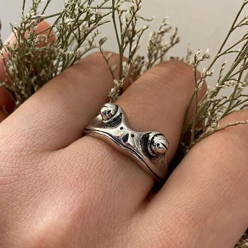 PAMTIER Unisex Stainless Steel Vintage Personalized Cute Lifelike Animal Big Eyes Frog Finger Ring Beneficial Insects in Saudi Arabia