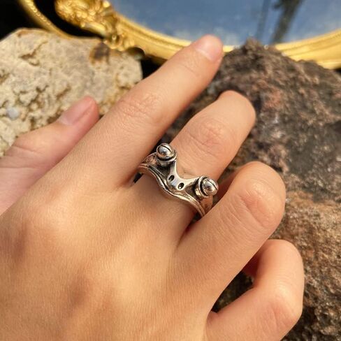 PAMTIER Unisex Stainless Steel Vintage Personalized Cute Lifelike Animal Big Eyes Frog Finger Ring Beneficial Insects in Saudi Arabia