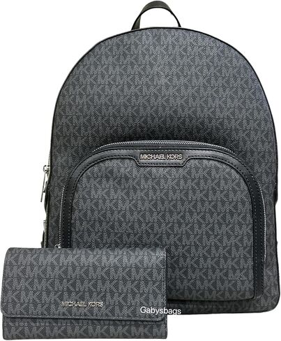 Michael Kors Jaycee Large Backpack School Bag Bundled Jet Set Travel Large Trifold Wallet MK Signature (Vanilla MK) in Saudi Arabia