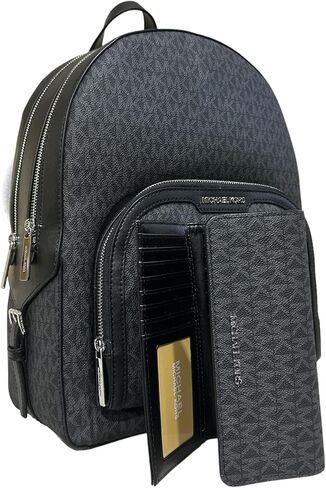 Michael Kors Jaycee Large Backpack School Bag Bundled Jet Set Travel Large Trifold Wallet MK Signature (Vanilla MK) in Saudi Arabia