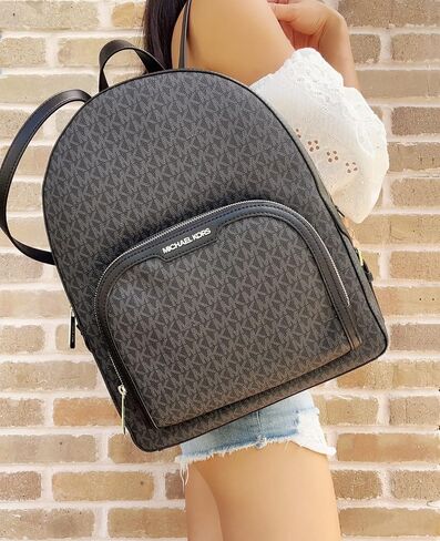 Michael Kors Jaycee Large Backpack School Bag Bundled Jet Set Travel Large Trifold Wallet MK Signature (Vanilla MK) in Saudi Arabia