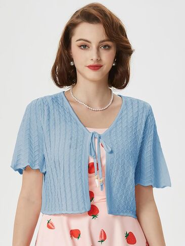 Belle Poque Women's Tie Front 1/2 Sleeve Bolero Shrug Sweaters Summer Lightweight Open Front Knit Cropped Cardigan Top in Saudi Arabia